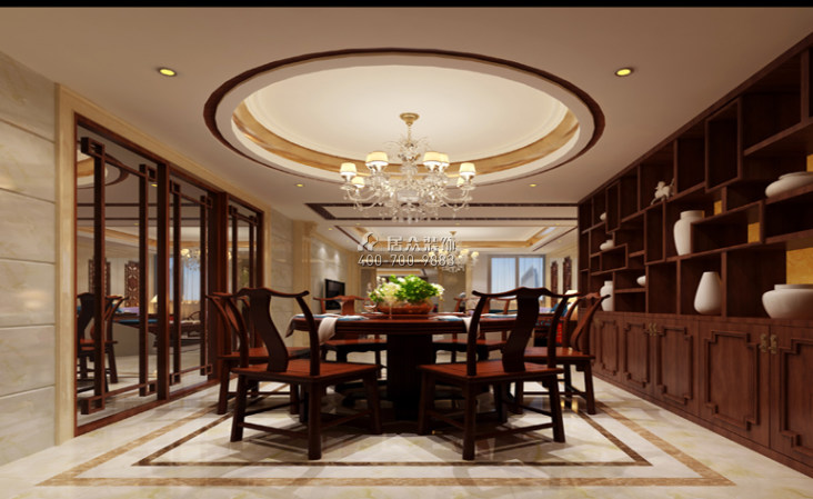 中洲中央公園220平方米中式風格平層戶型餐廳裝修效果圖