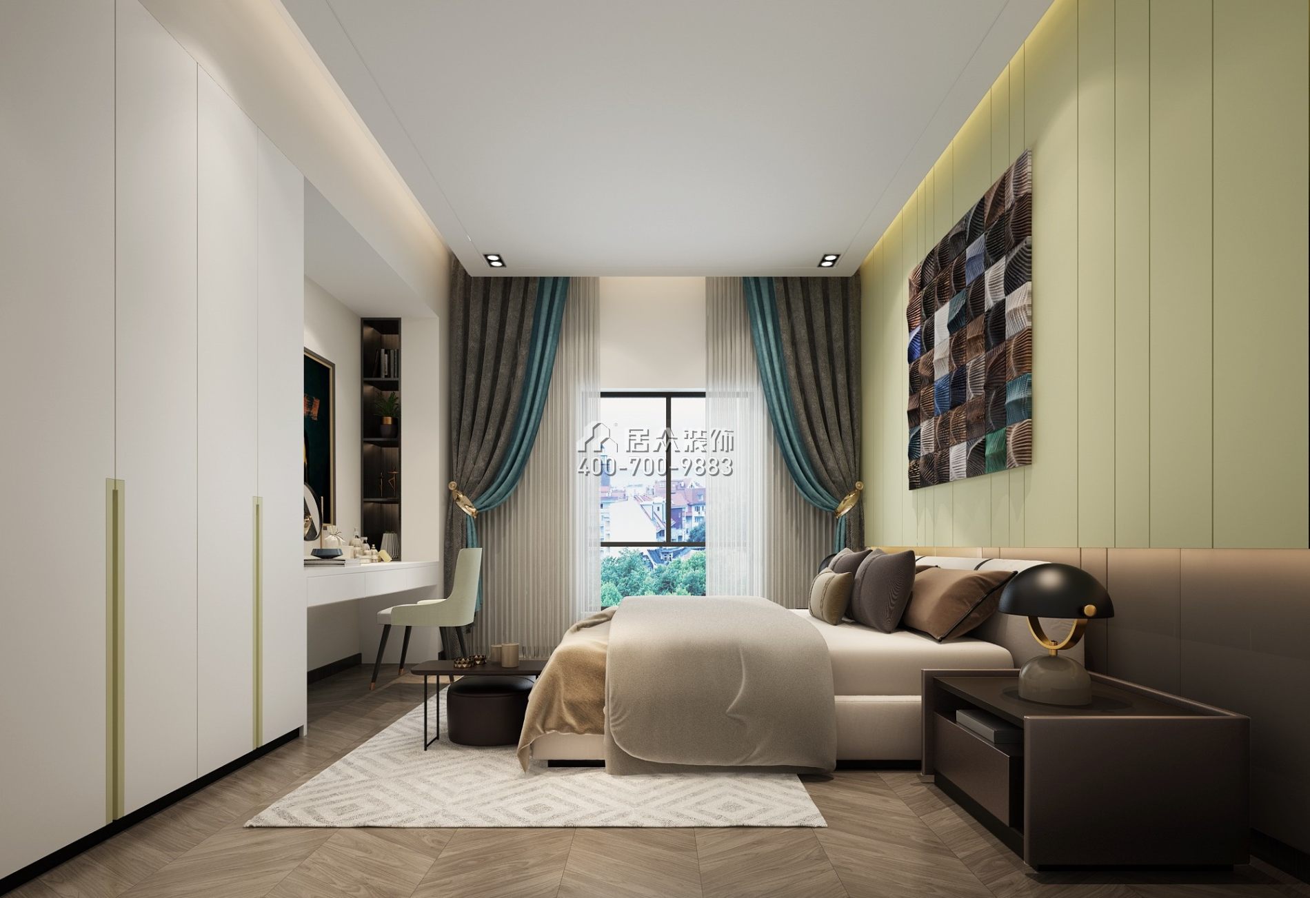 莲湖山庄720平方米现代简约风格别墅户型卧室装修效果图