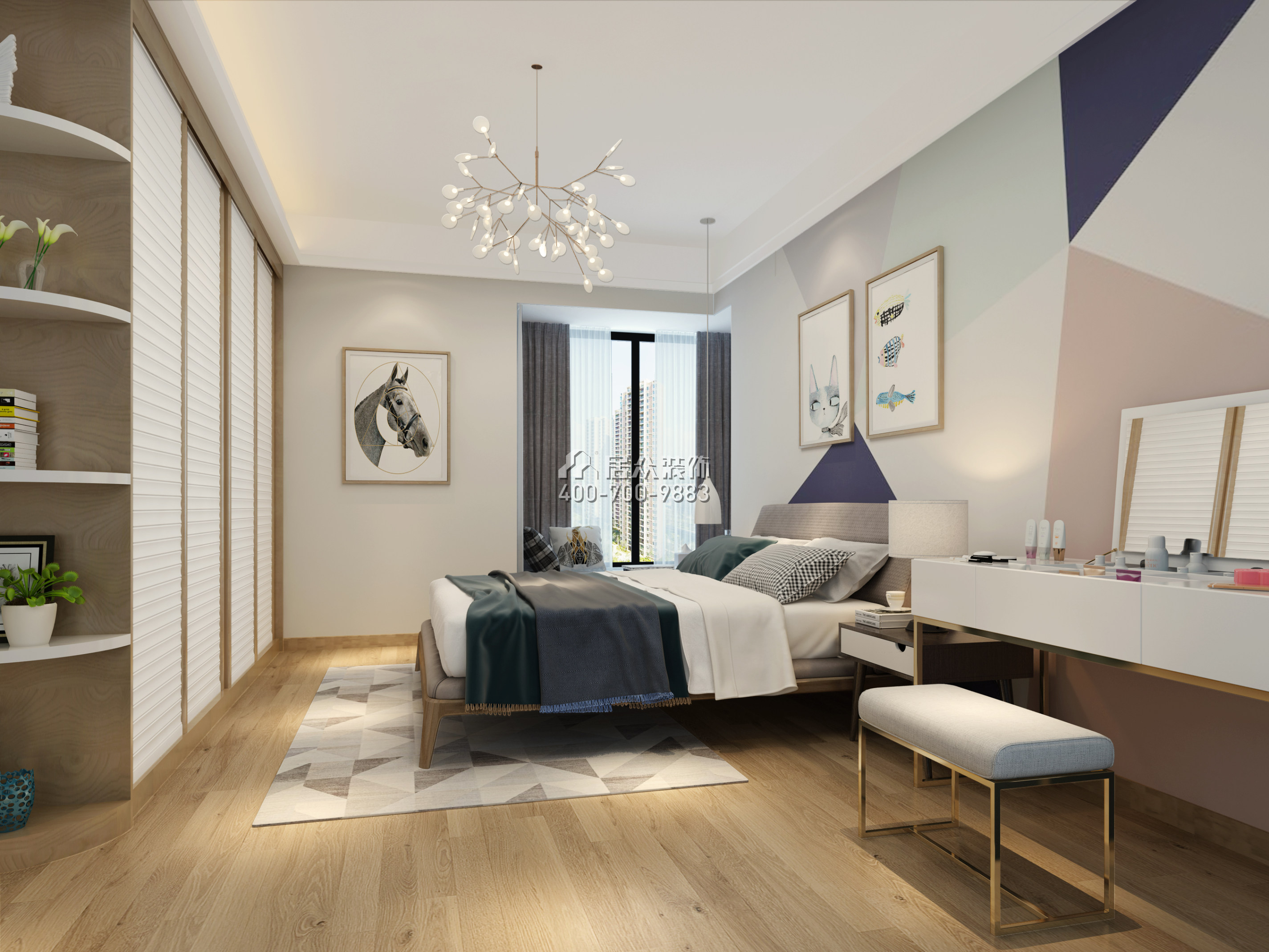 富通丽沙花都135平方米现代简约风格平层户型卧室装修效果图