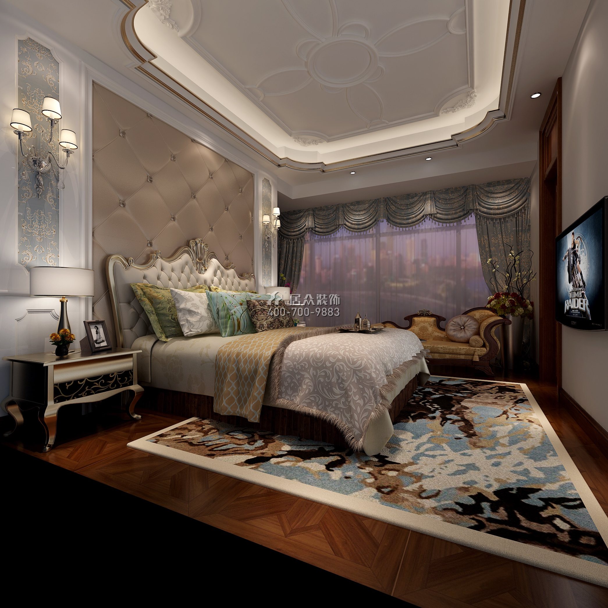 雅居乐花冠集192平方米欧式风格平层户型卧室装修效果图
