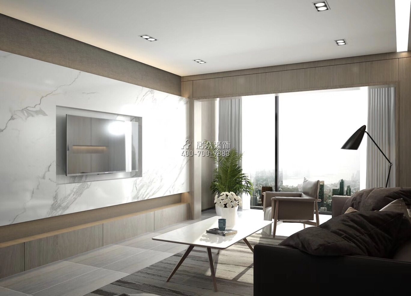 长盛岚庭118平方米现代简约风格平层户型客厅装修效果图