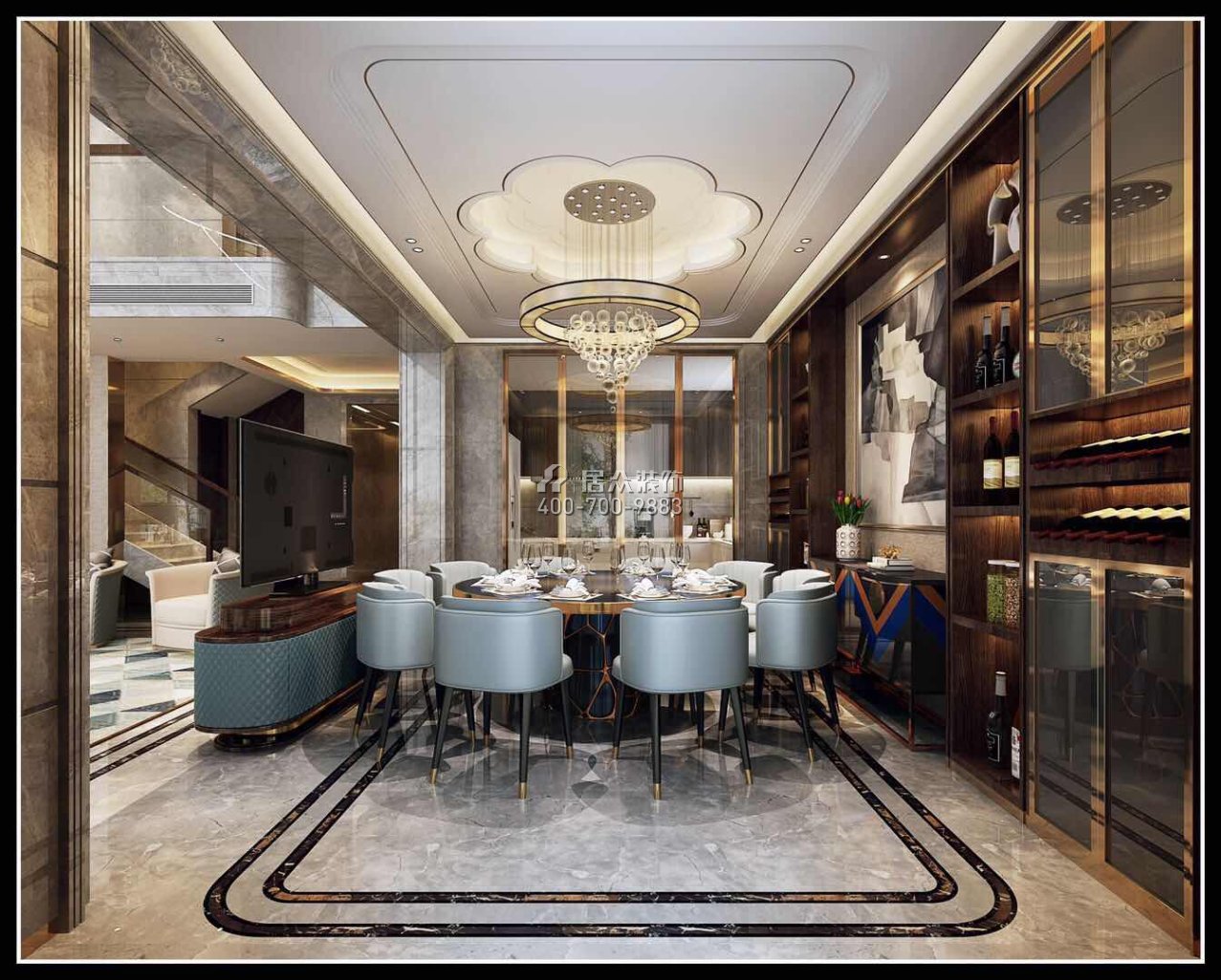 海逸豪庭御峰321平方米現代簡約風格別墅戶型餐廳裝修效果圖