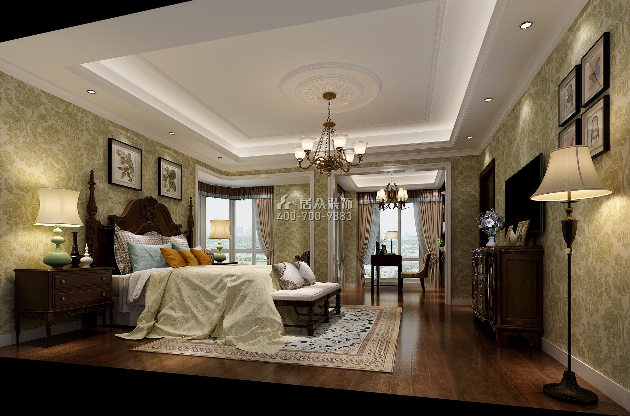 保利城小区280平方米美式风格复式户型卧室装修效果图