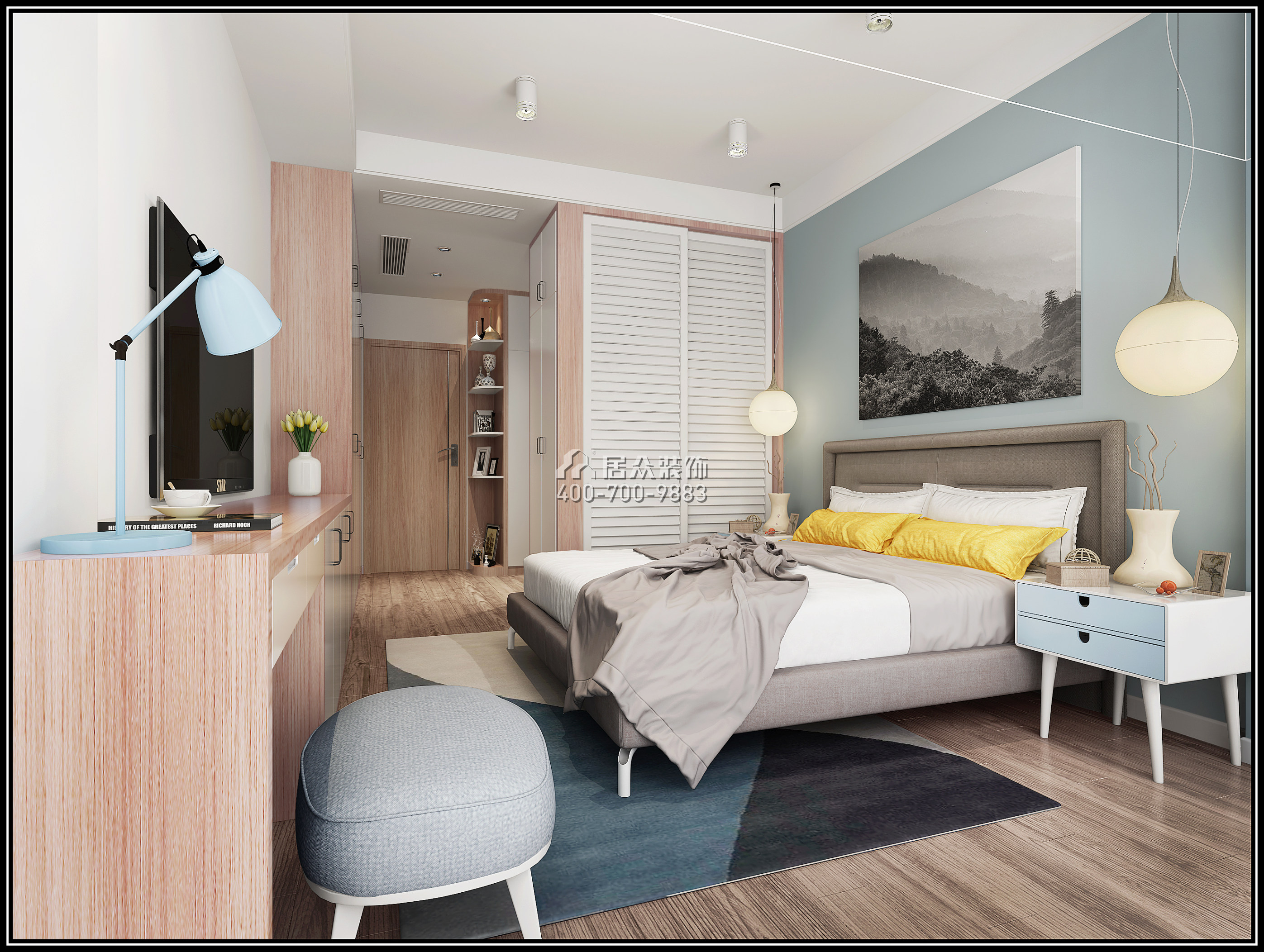 鼎太风华90平方米北欧风格平层户型卧室装修效果图