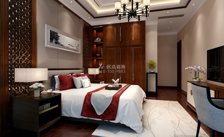 星汇湾329平方米中式风格平层户型卧室装修效果图