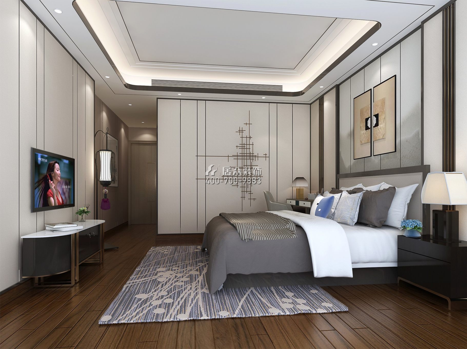 博林天瑞花园二期192平方米中式风格平层户型卧室装修效果图