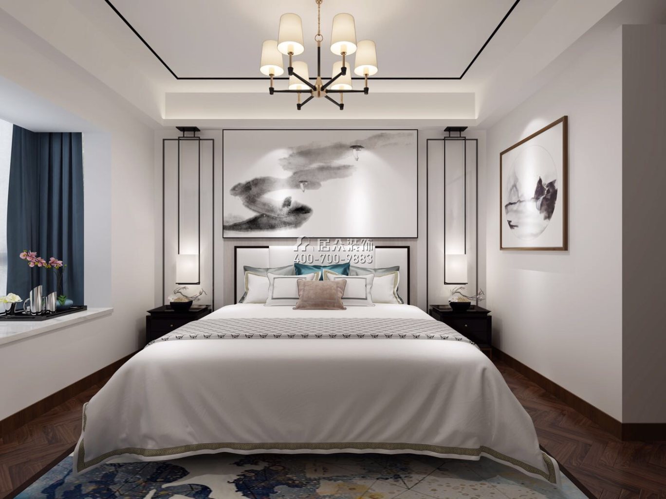 润景园139平方米中式风格平层户型卧室装修效果图
