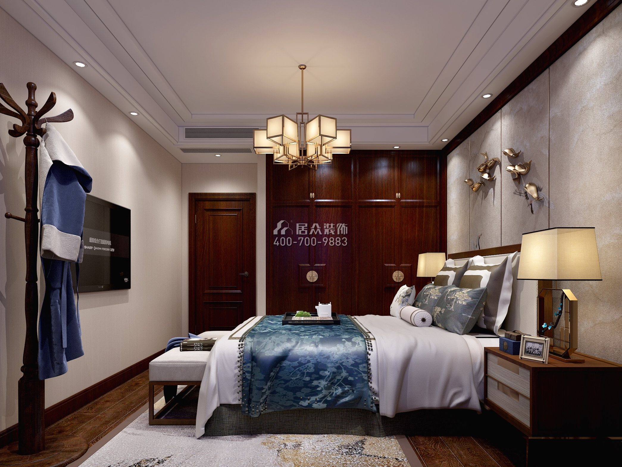 星河银湖谷180平方米中式风格平层户型卧室装修效果图