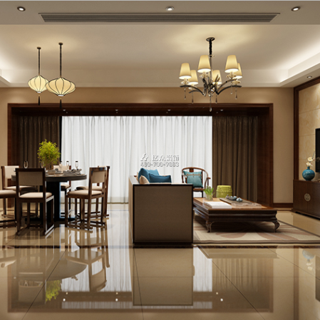 天悦南湾89平方米中式风格平层户型客厅装修效果图