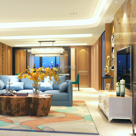 北辰定江洋249平方米现代简约风格平层户型客厅装修效果图