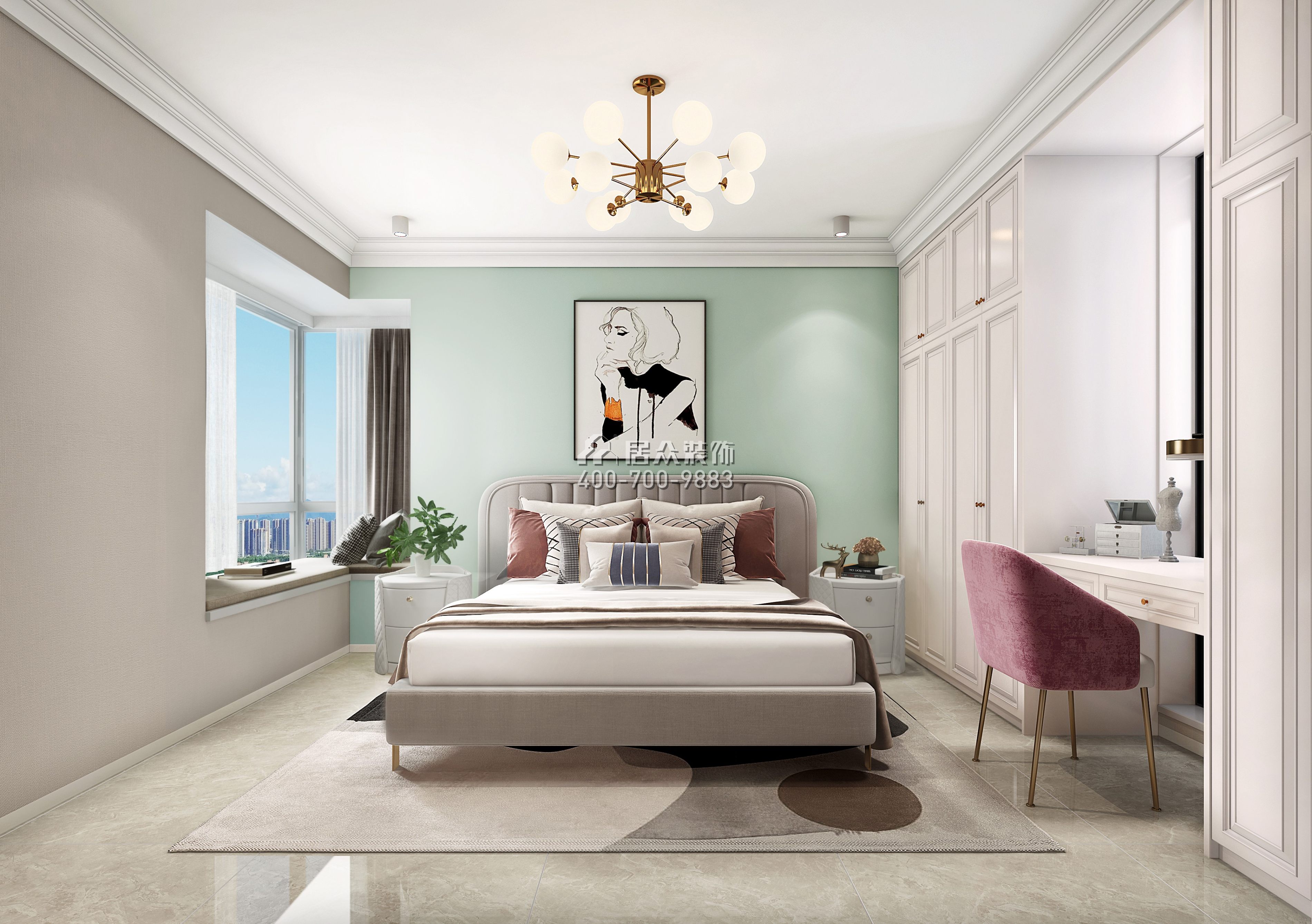 郁金香家園100平方米美式風格平層戶型臥室裝修效果圖