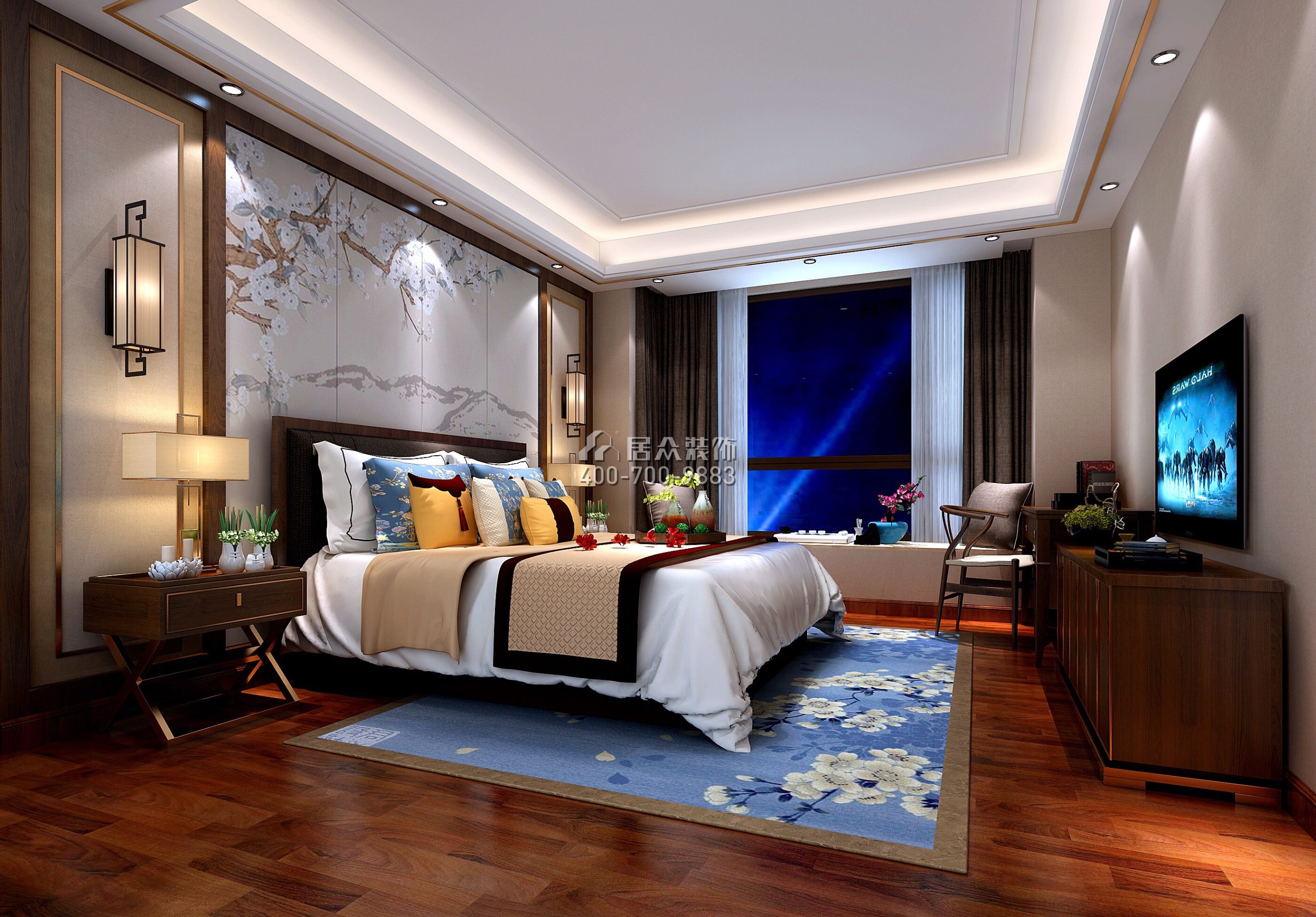 博罗自建别墅320平方米中式风格别墅户型卧室装修效果图