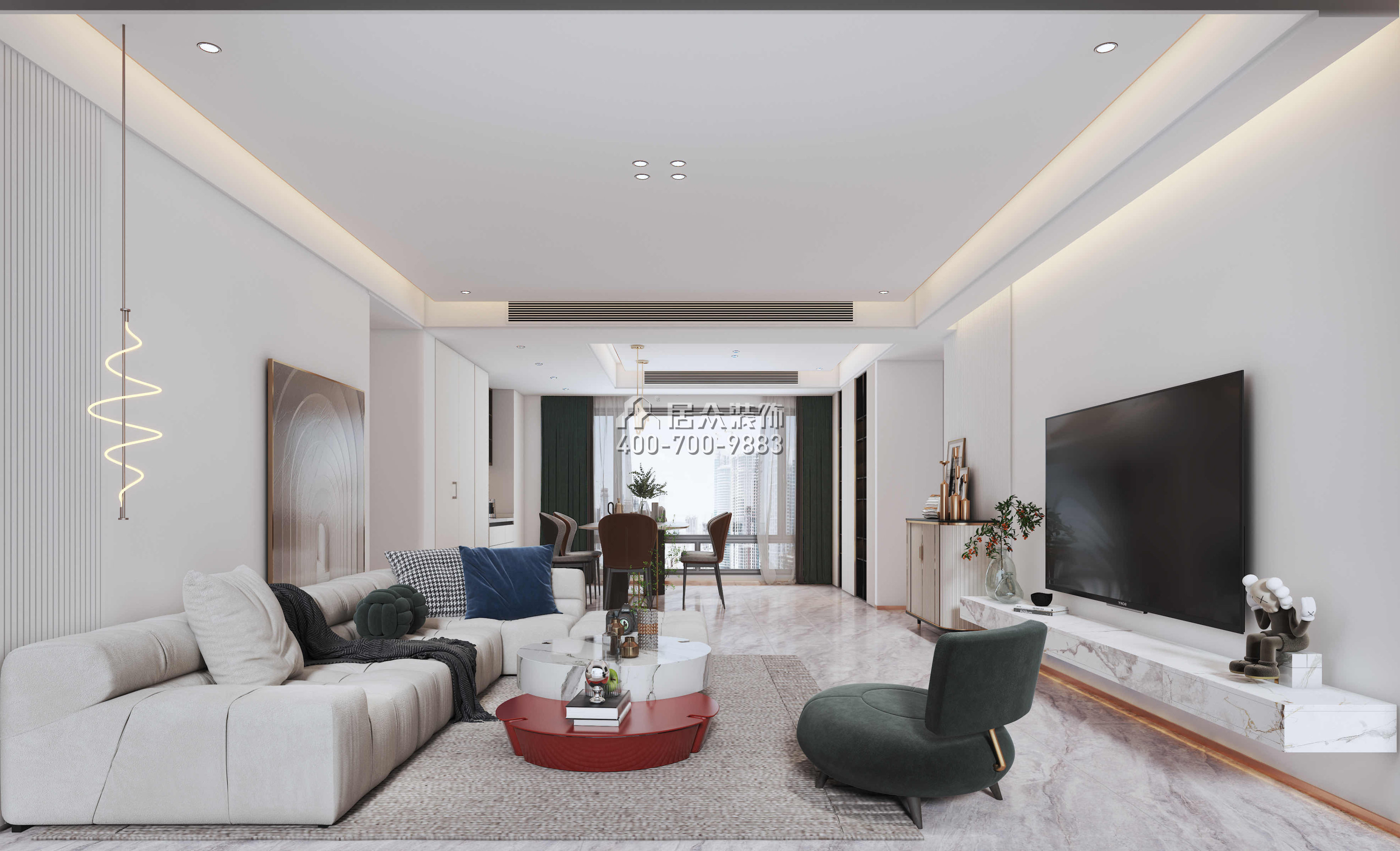 后海公館146平方米現代簡約風格平層戶型客廳裝修效果圖