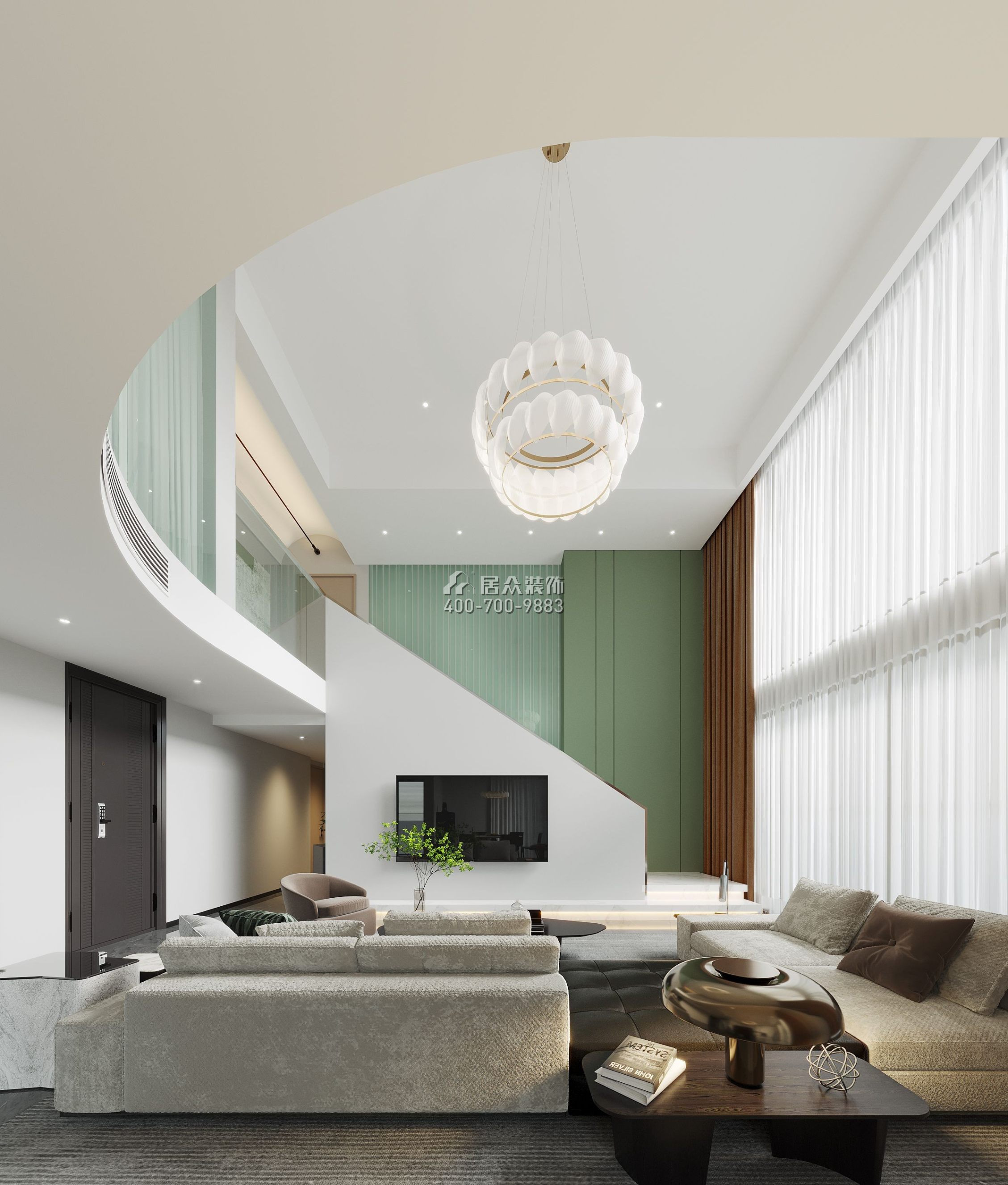 华发世纪城254平方米现代简约风格复式户型客厅装修效果图