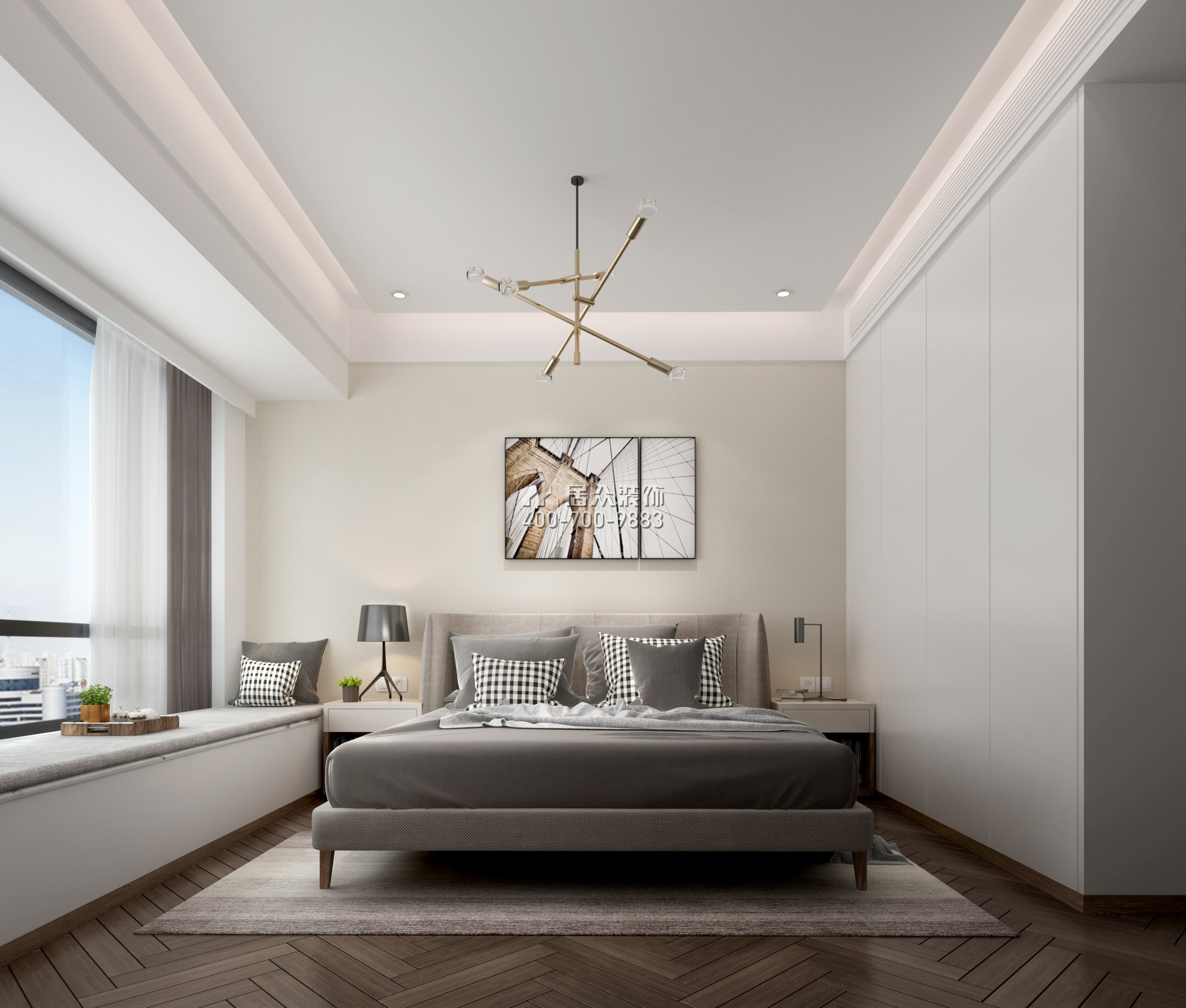 香山里花园五期127平方米现代简约风格平层户型卧室装修效果图