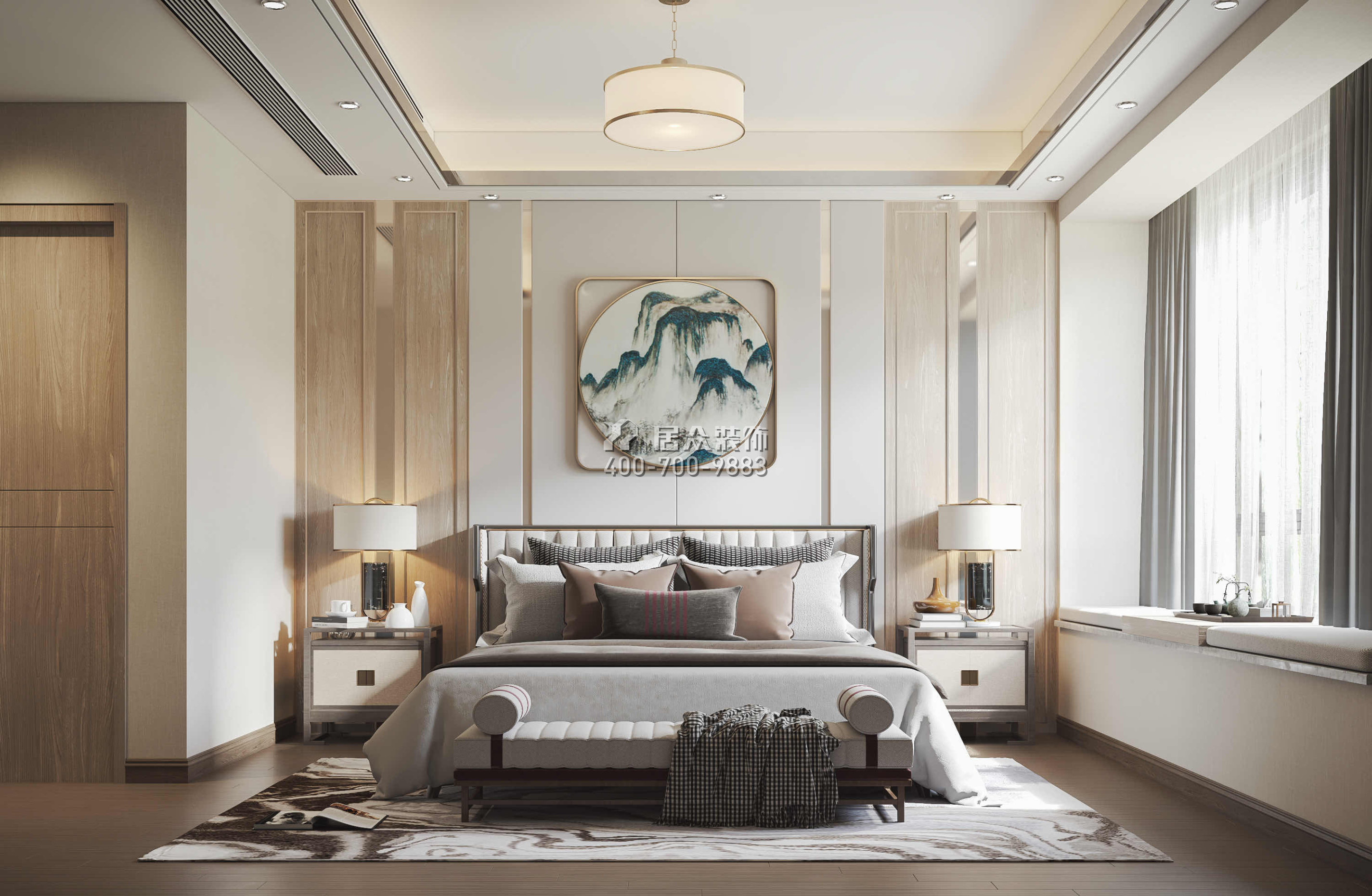 翠湖香山别苑188平方米中式风格复式户型卧室装修效果图