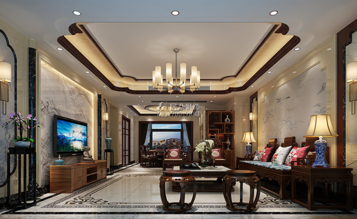 錦繡山河213平方米中式風格平層戶型客廳裝修效果圖
