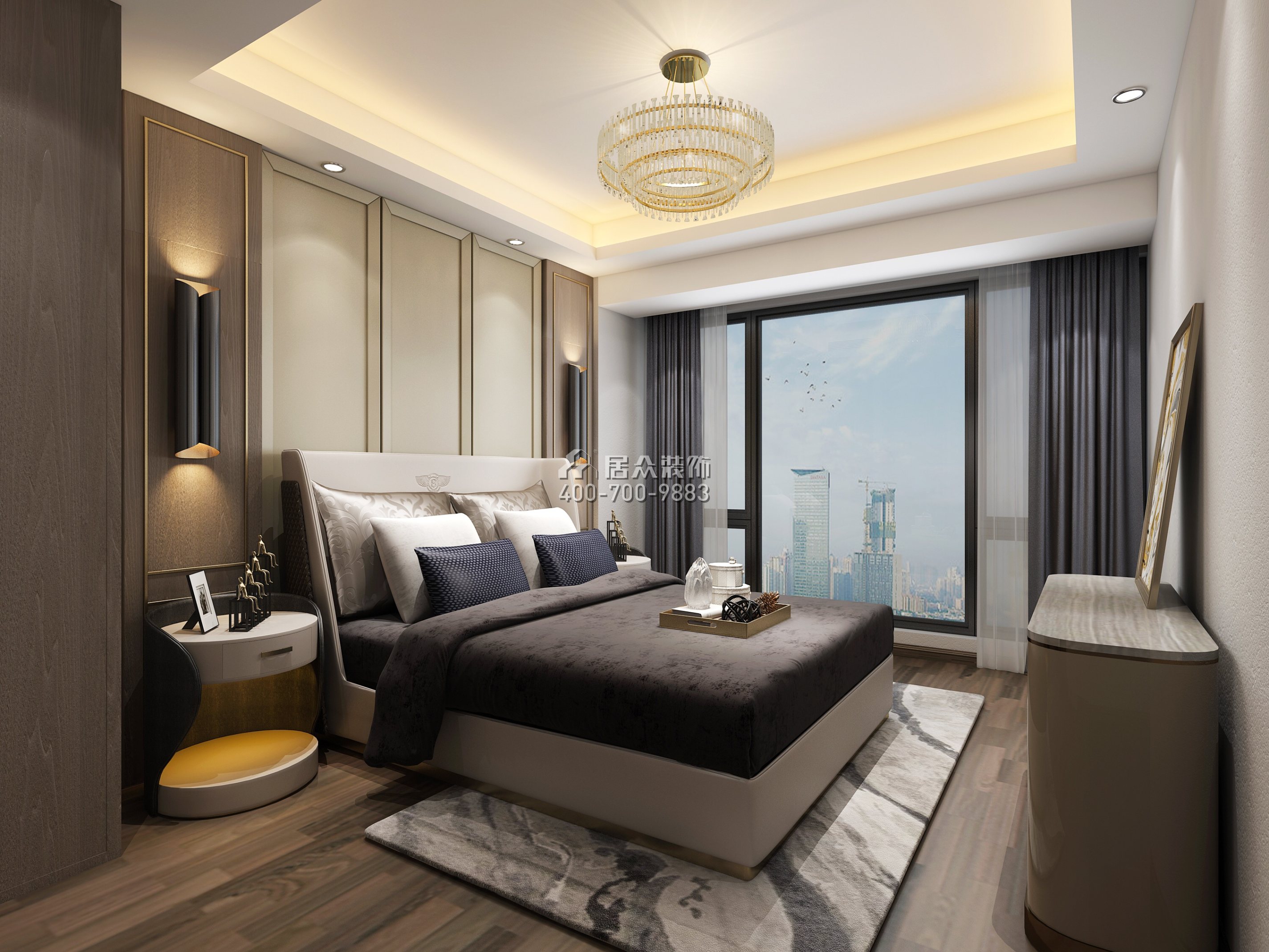 联投东方华府二期150平方米现代简约风格平层户型卧室装修效果图
