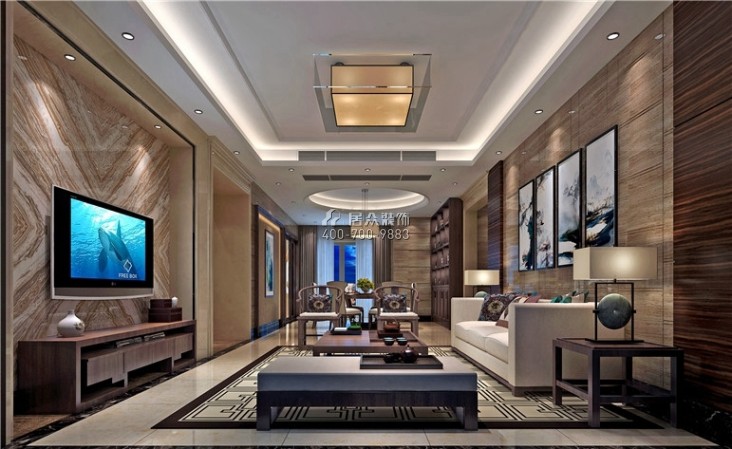 锦绣山河194平方米中式风格平层户型客厅装修效果图
