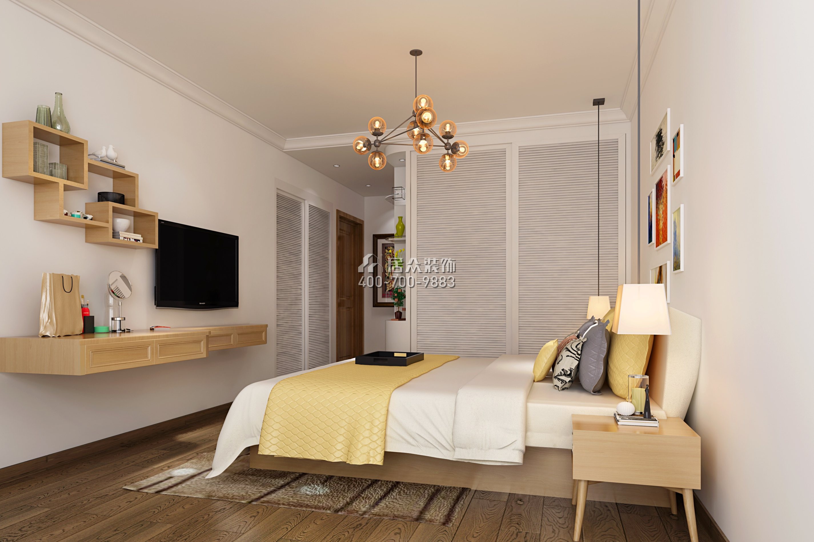 保利天汇130平方米北欧风格平层户型卧室装修效果图