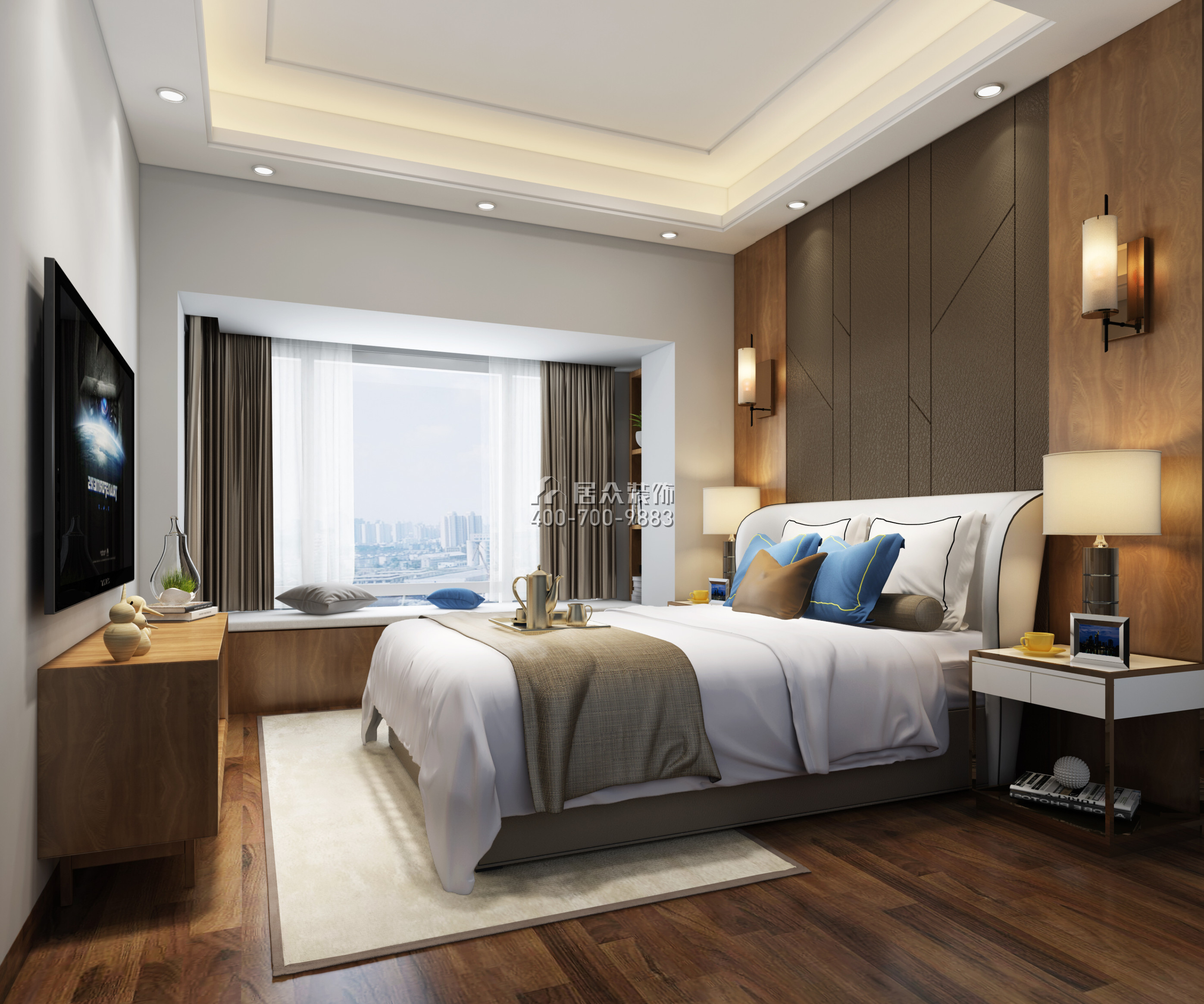 星河银湖谷110平方米现代简约风格平层户型卧室装修效果图