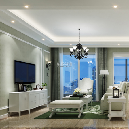 山語海88平方米美式風格平層戶型客廳裝修效果圖