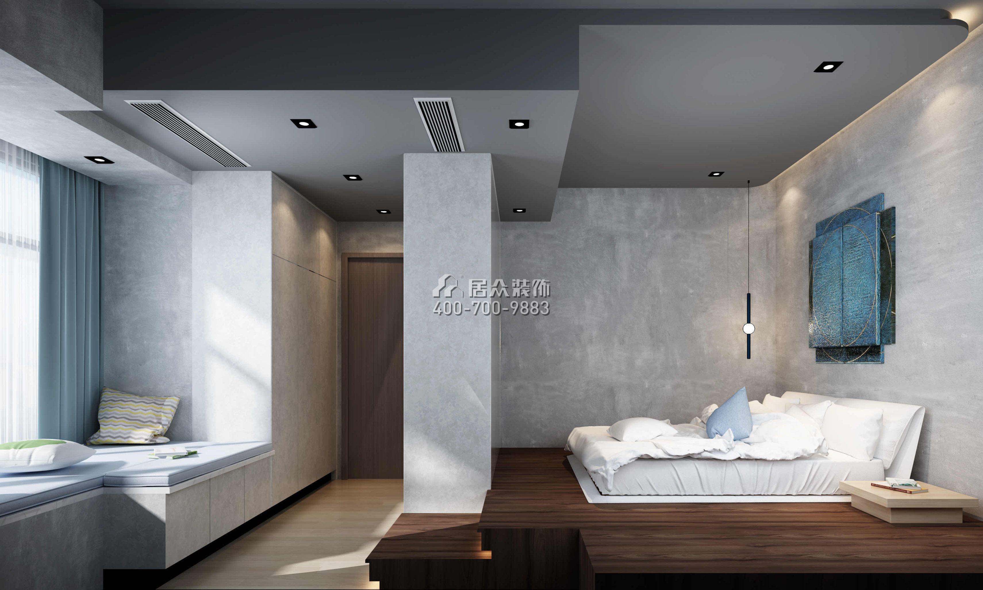 华发悦府89平方米现代简约风格平层户型卧室装修效果图