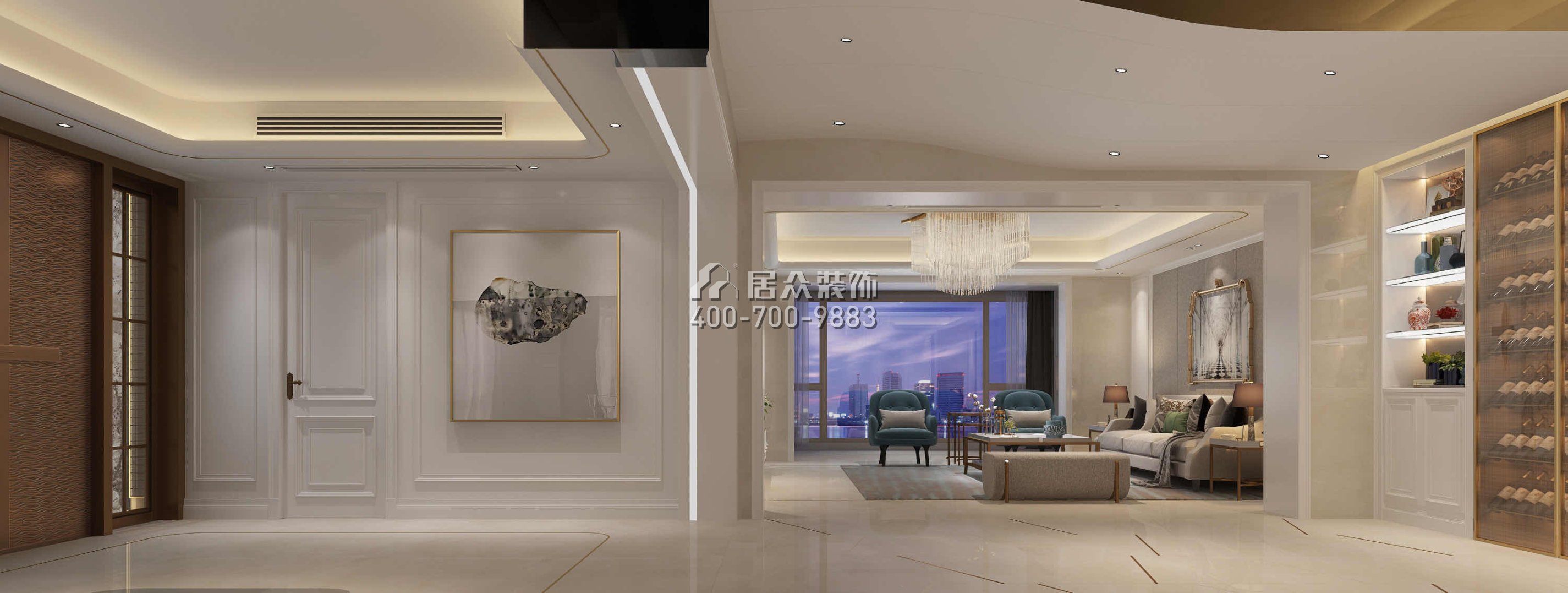 中鐵元灣205平方米歐式風格平層戶型客廳裝修效果圖
