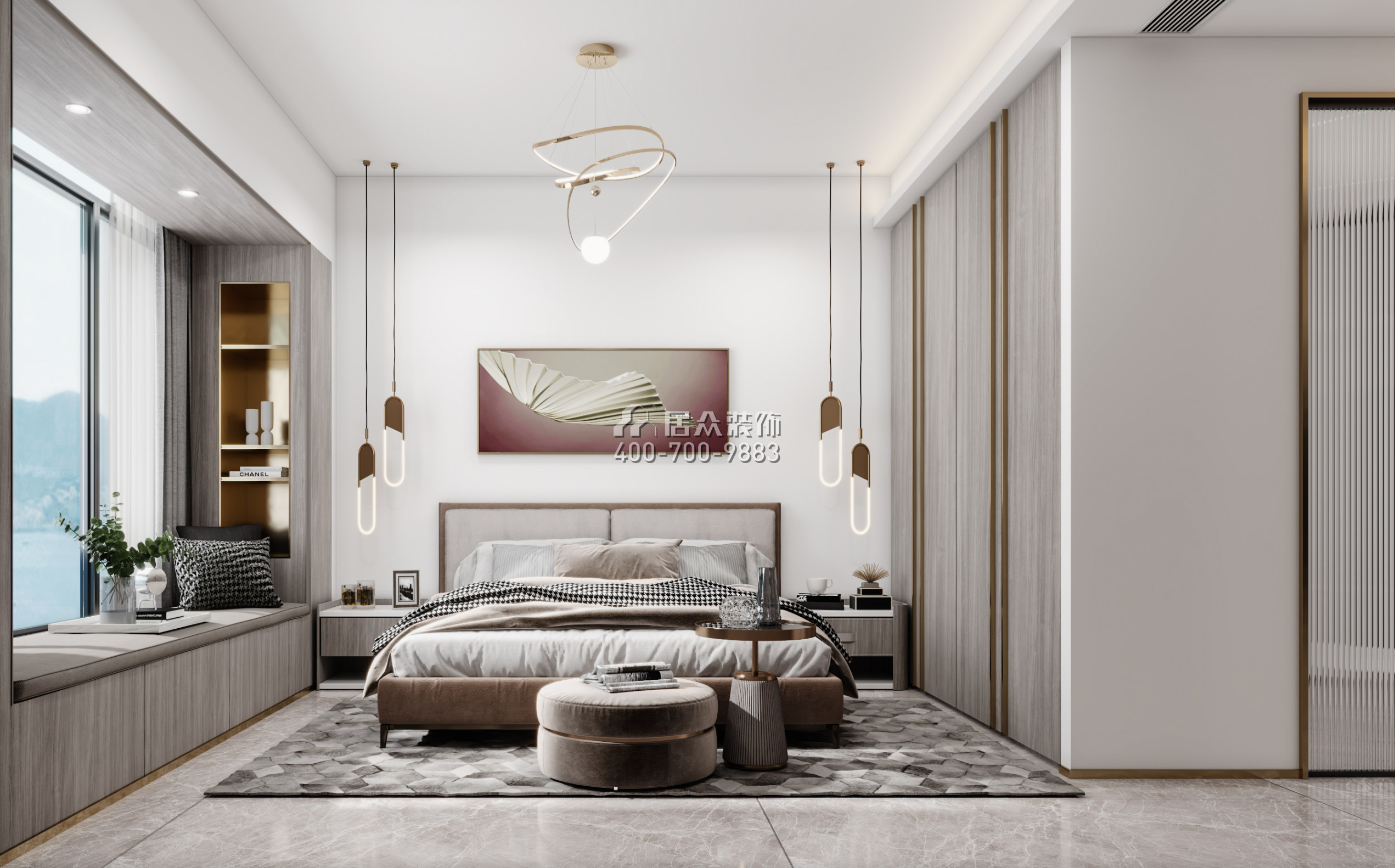 前海时代180平方米现代简约风格平层户型卧室装修效果图