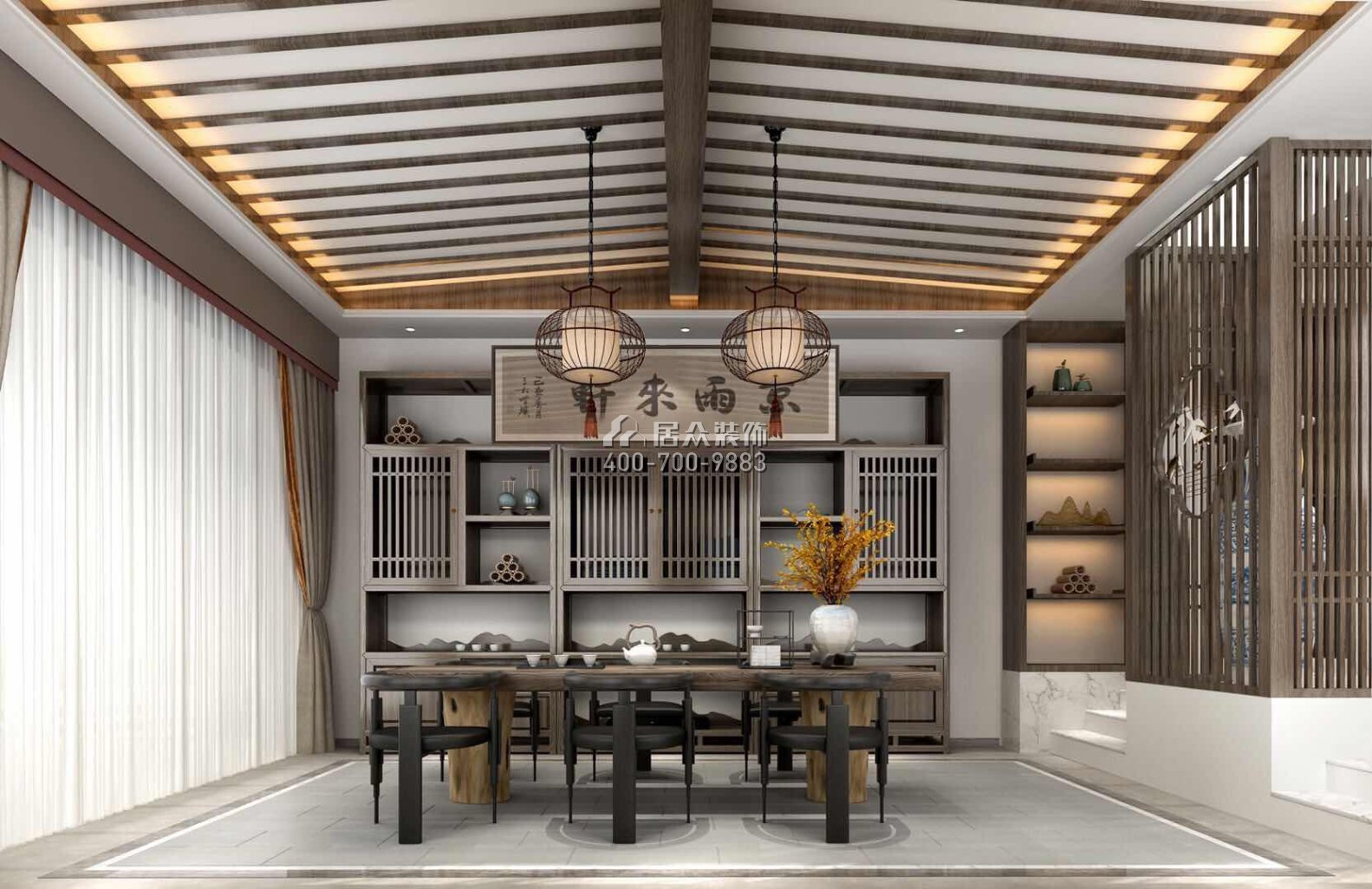 银湖山庄第三期227平方米中式风格别墅户型茶室装修效果图