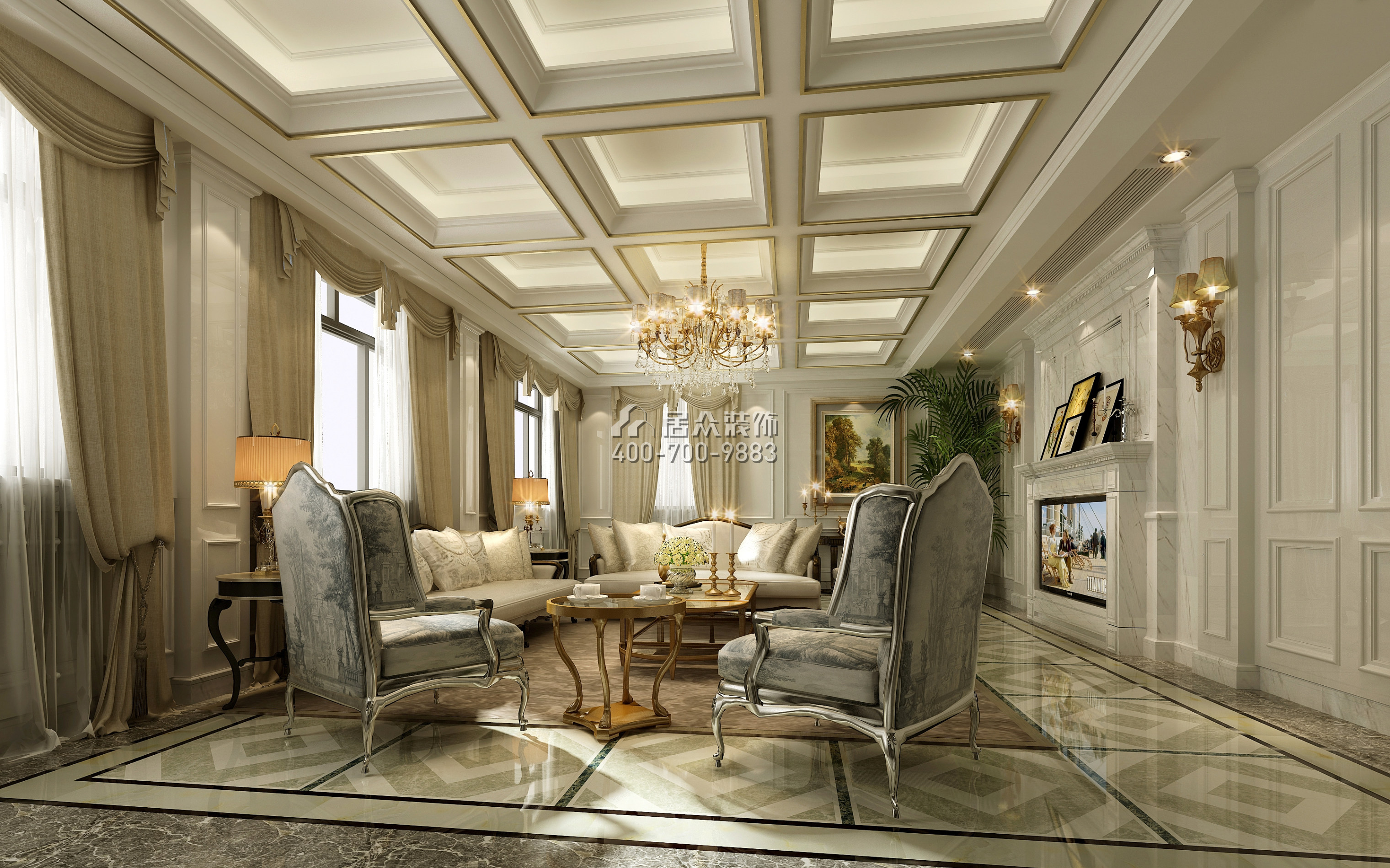 今都王府175平方米欧式风格平层户型客厅装修效果图