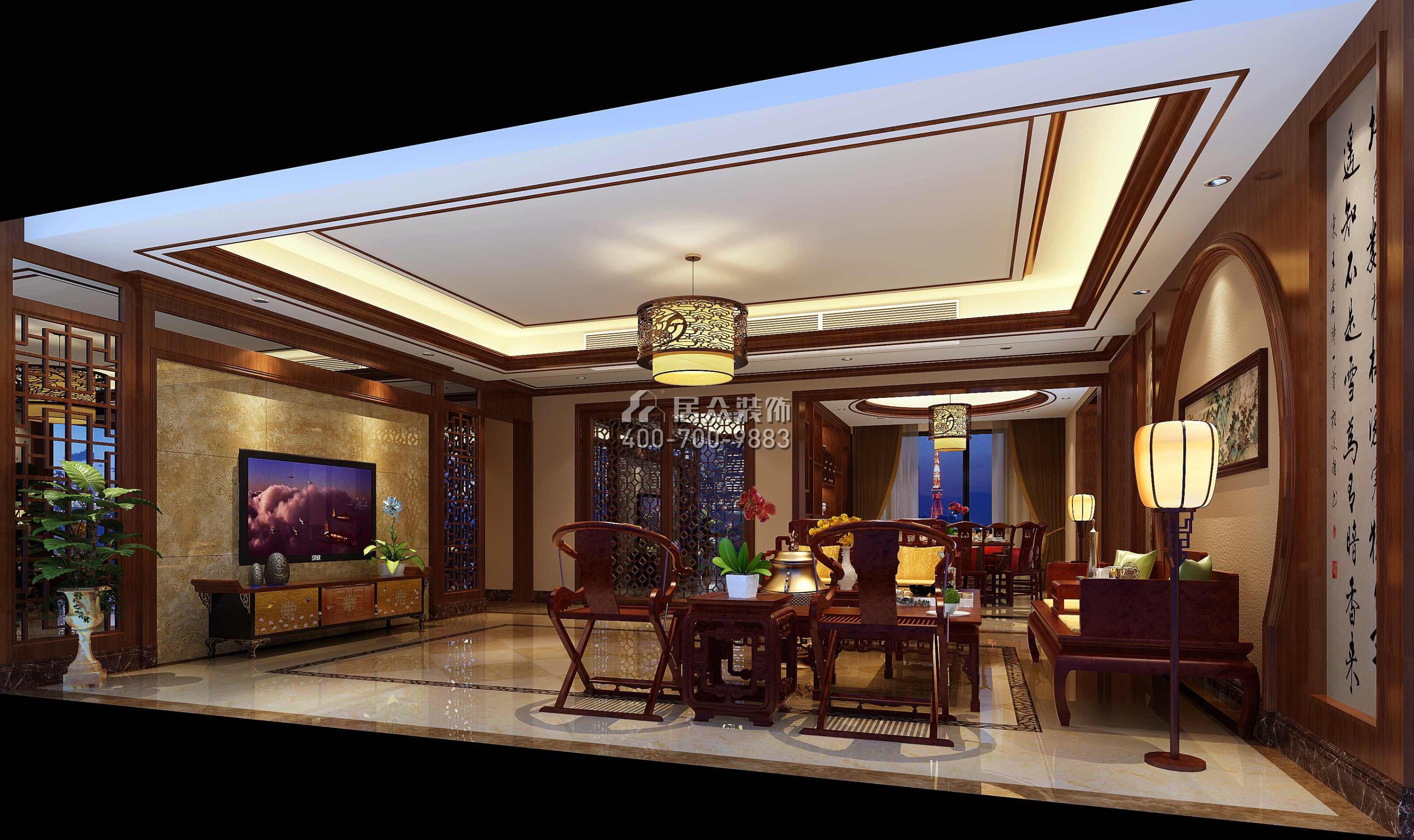 南山意境186平方米中式风格平层户型客厅装修效果图