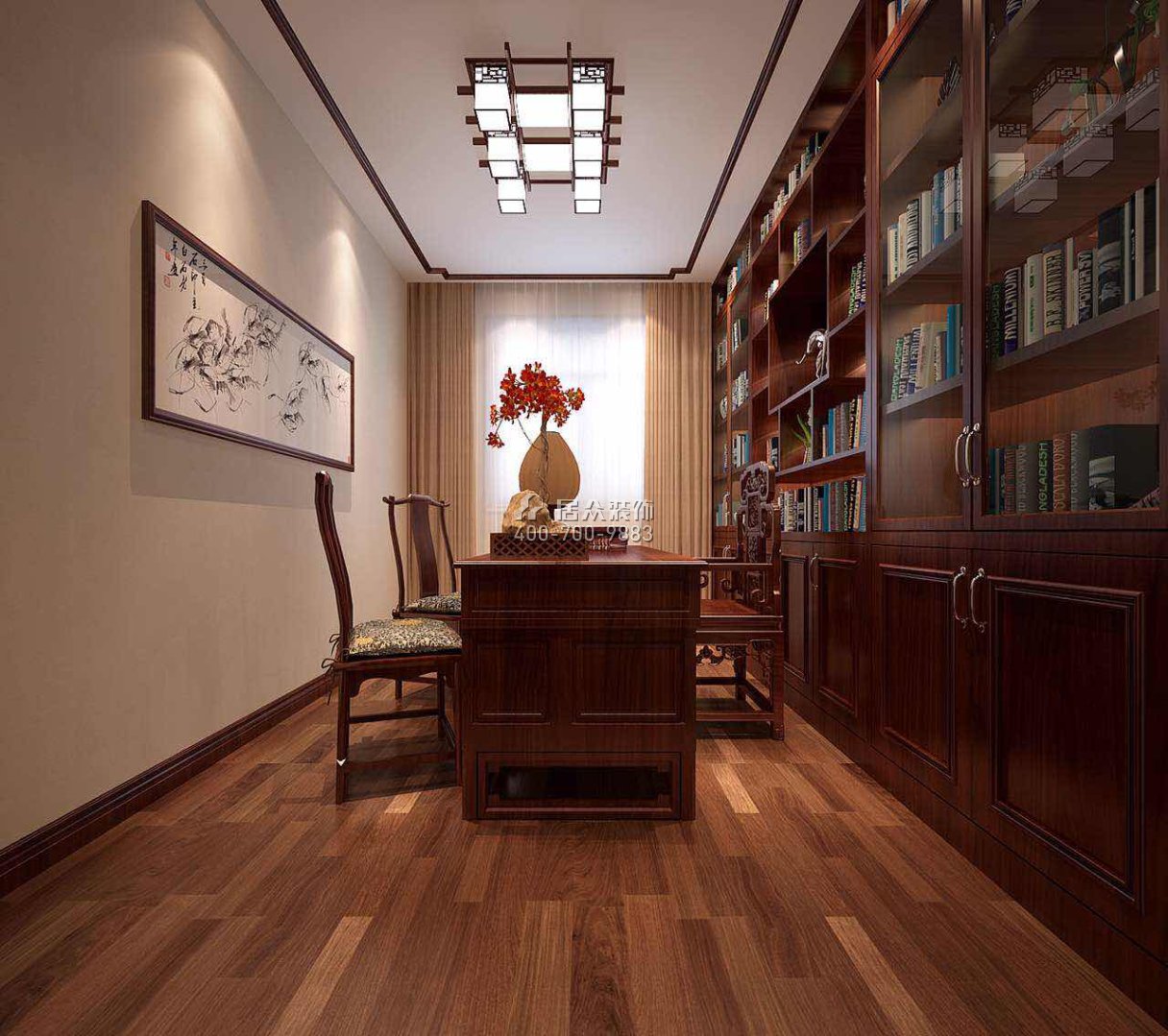 德馨园180平方米中式风格平层户型书房装修效果图