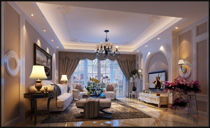 中源名都210平方米欧式风格平层户型客厅装修效果图
