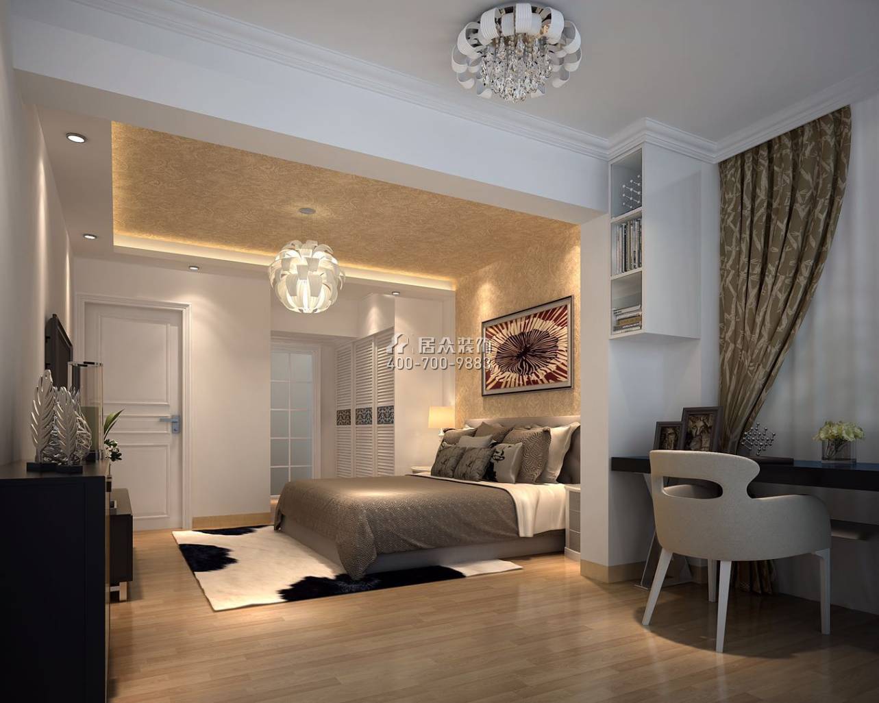 华业玫瑰四季89平方米欧式风格平层户型卧室装修效果图