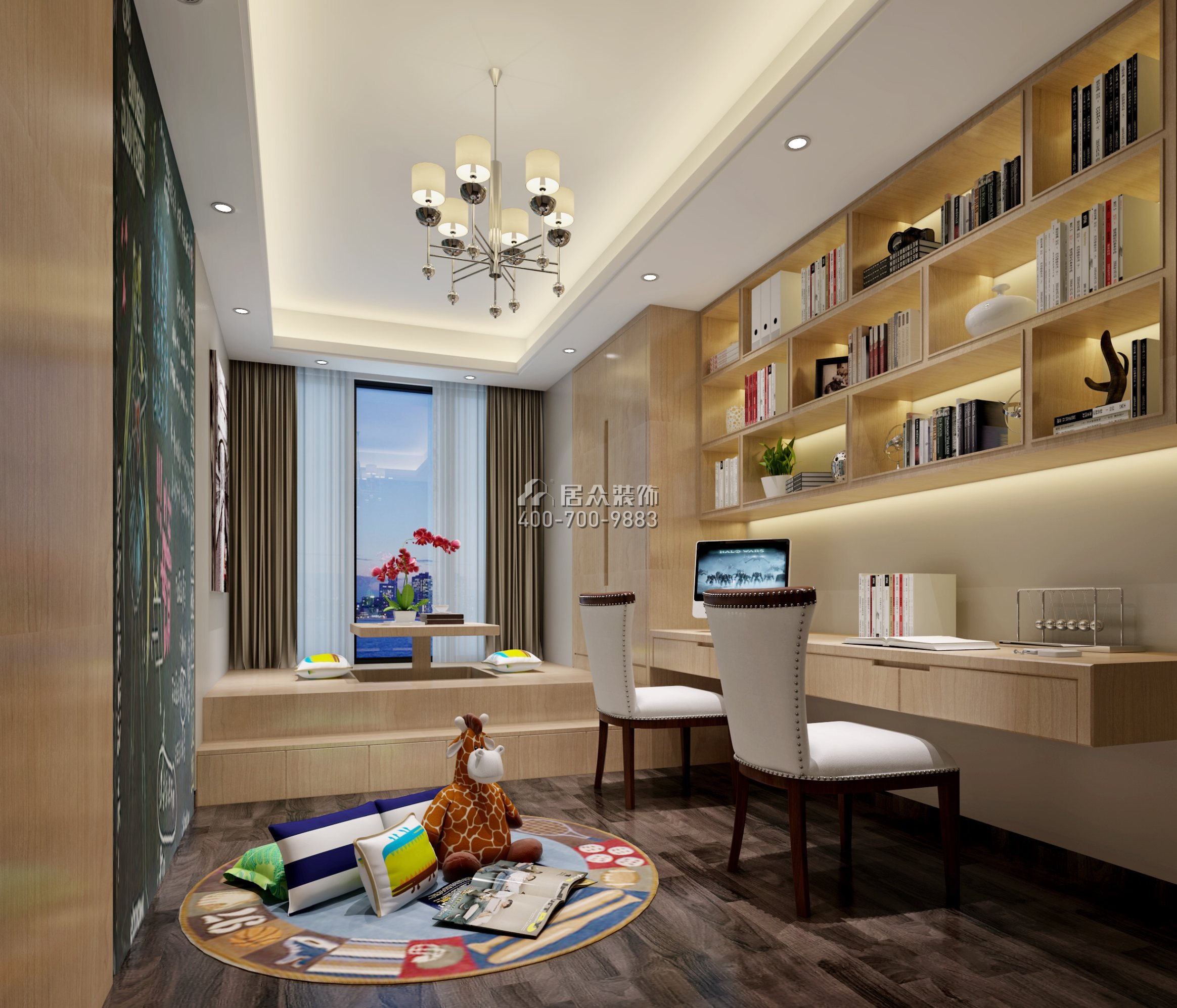 松茂御龍灣雅苑一期170平方米現代簡約風格平層戶型書房裝修效果圖