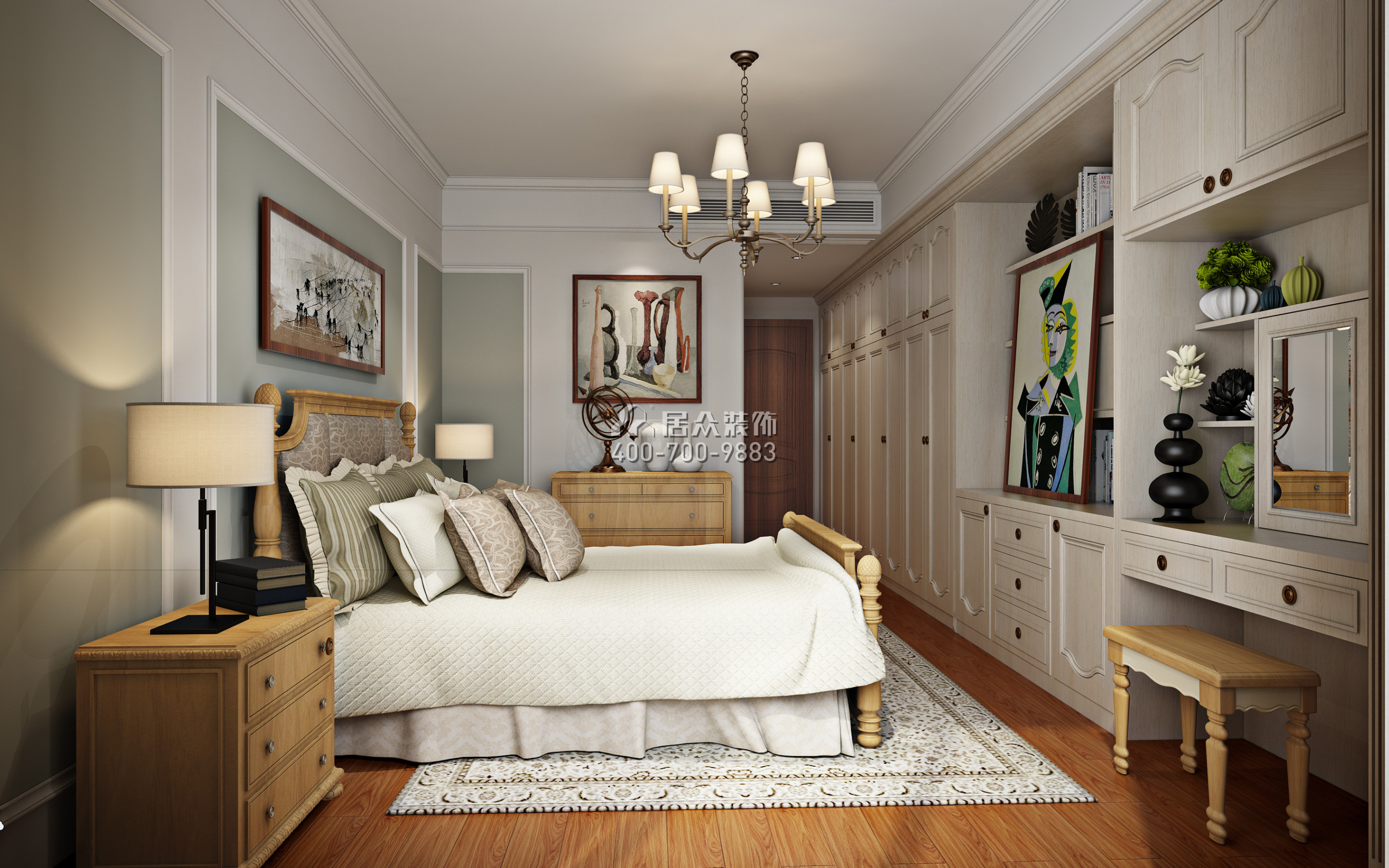 湖畔新城180平方米美式风格平层户型卧室装修效果图