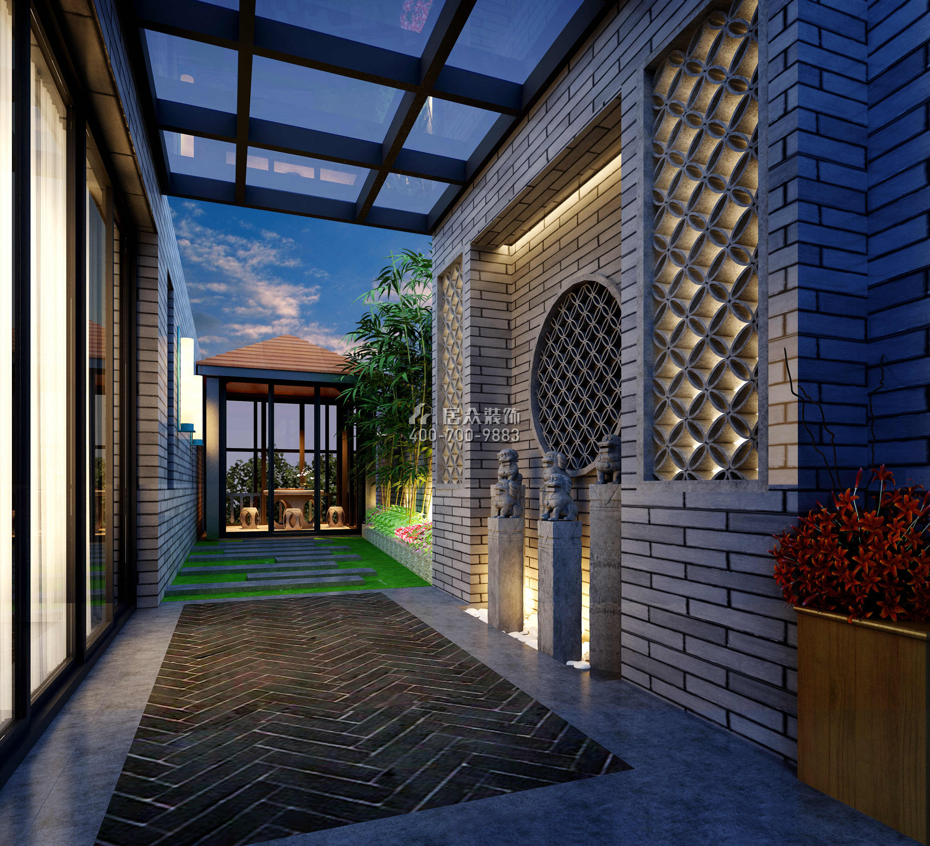万科棠樾450平方米中式风格别墅户型庭院装修效果图