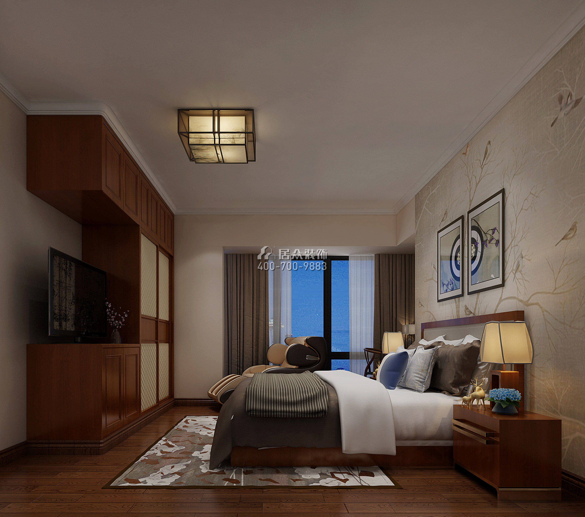 维港半岛169平方米中式风格平层户型卧室装修效果图