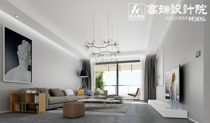 湘江一号260平方米现代简约风格平层户型客厅装修效果图