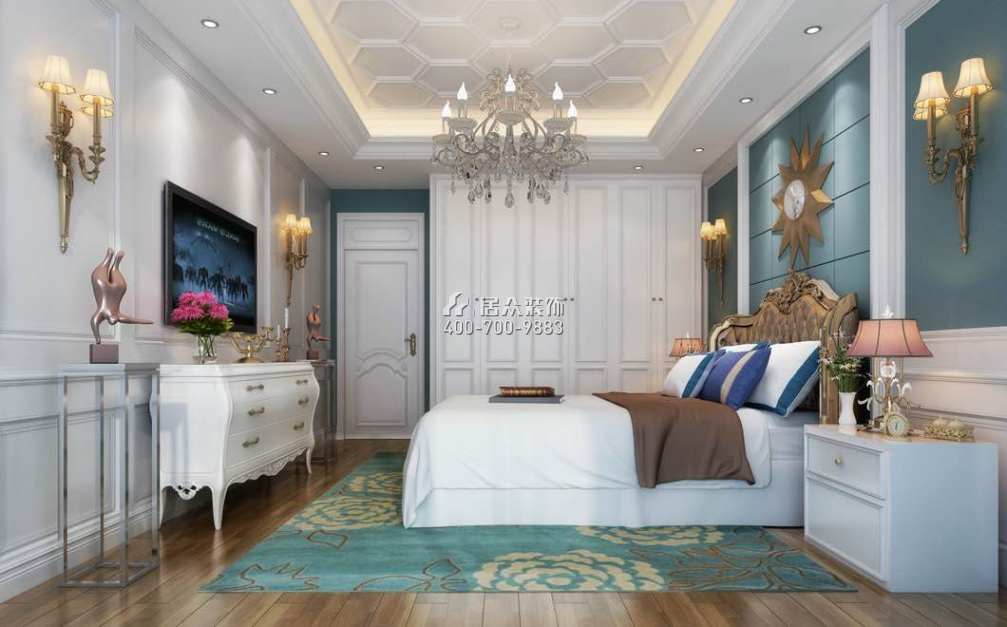 联投东方华府二期74平方米美式风格平层户型卧室装修效果图