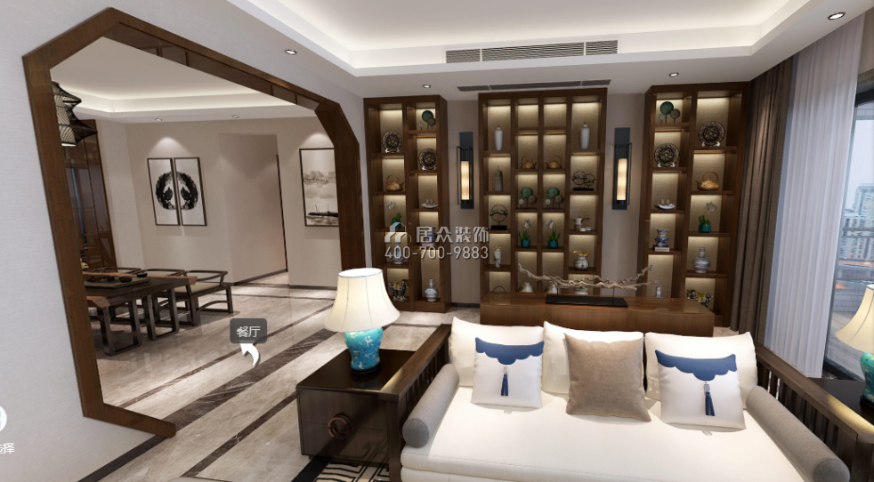 華僑城天鵝湖250平方米中式風格平層戶型客廳裝修效果圖