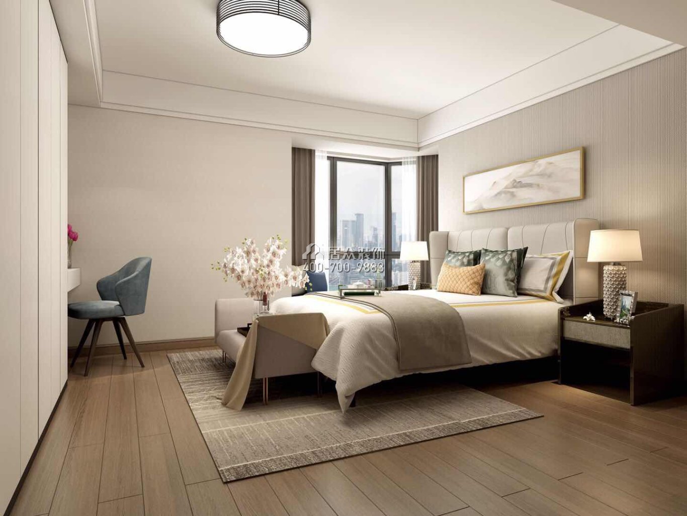 东帝海景花园160平方米现代简约风格平层户型卧室装修效果图