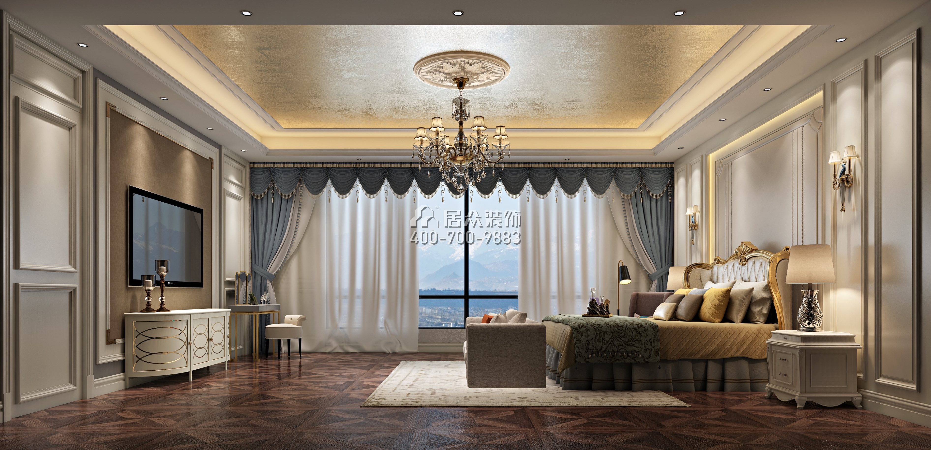 仁山智水花园一期300平方米美式风格平层户型卧室装修效果图