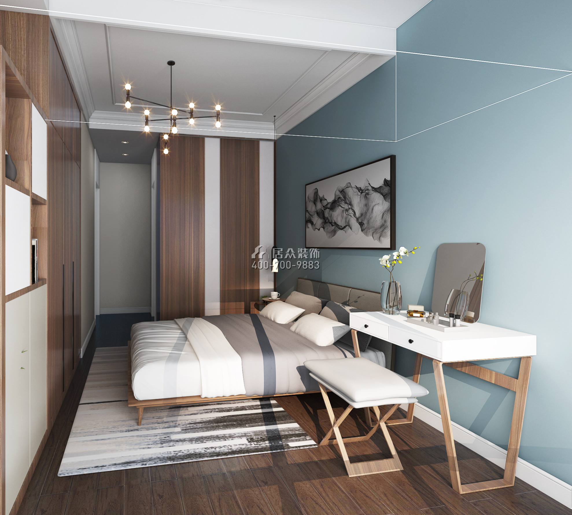 华润城一期88平方米现代简约风格平层户型卧室装修效果图