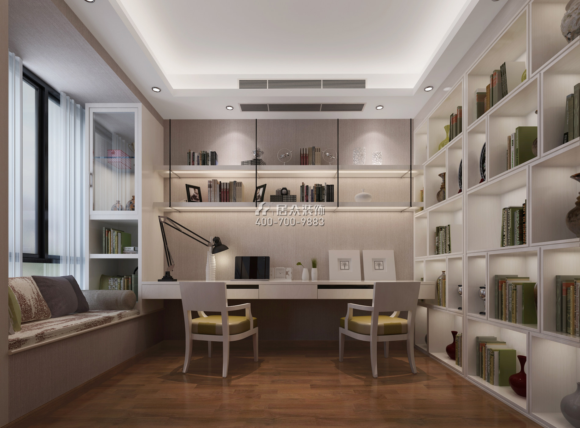 华侨城天鹅湖270平方米中式风格平层户型书房装修效果图