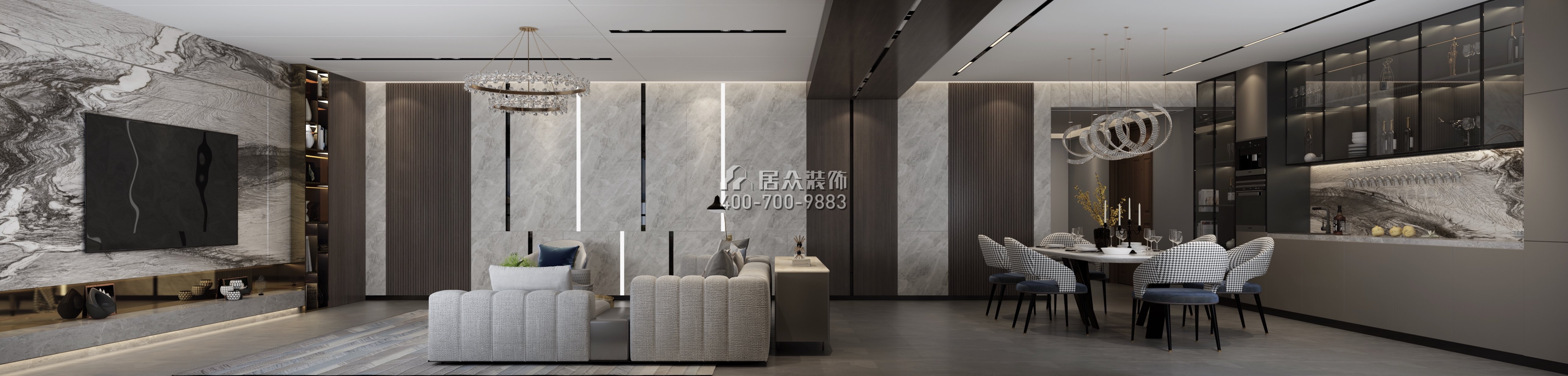 中海銀海灣330平方米現代簡約風格平層戶型客餐廳一體裝修效果圖