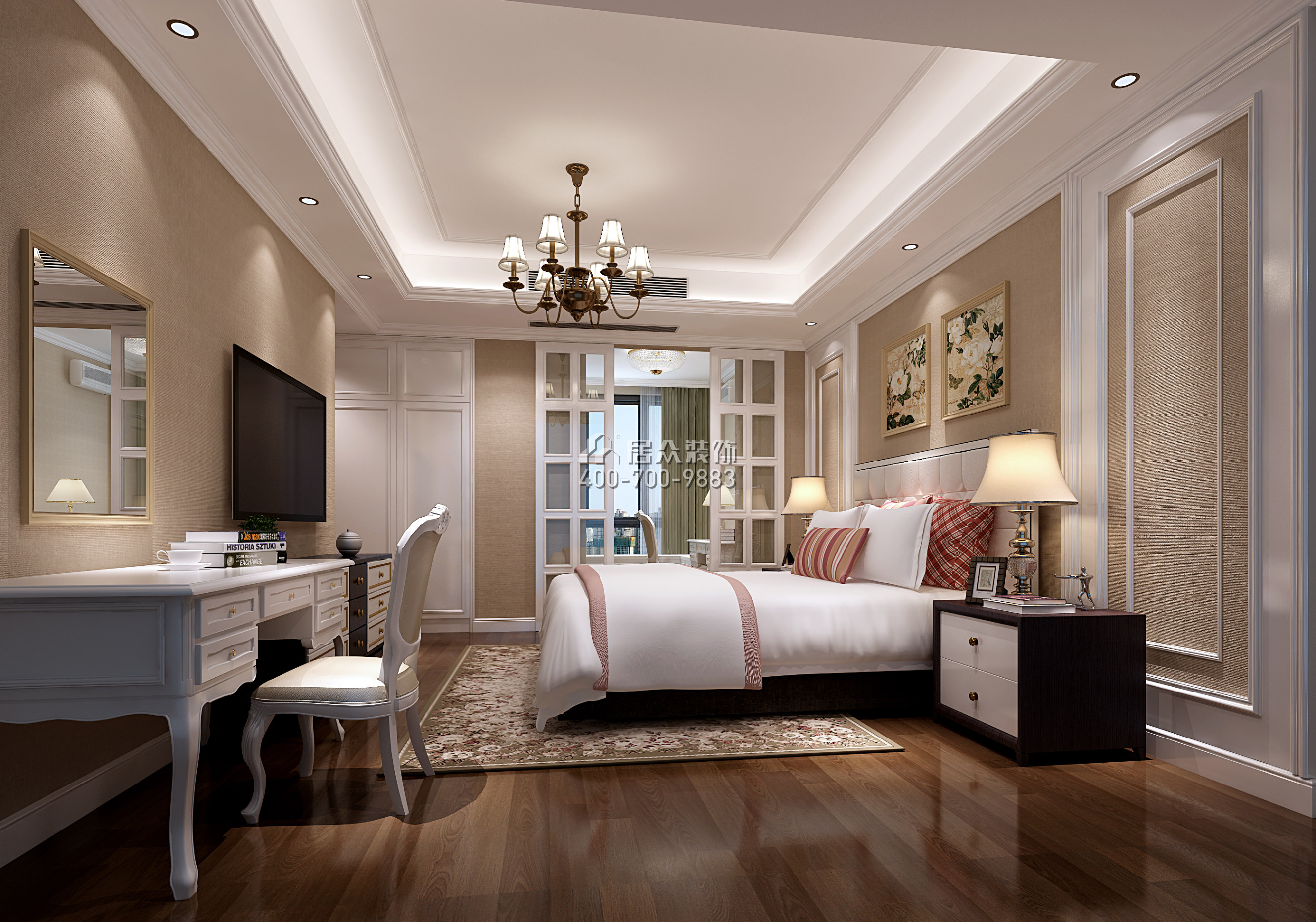 坪洲新村二期120平方米美式风格平层户型卧室装修效果图