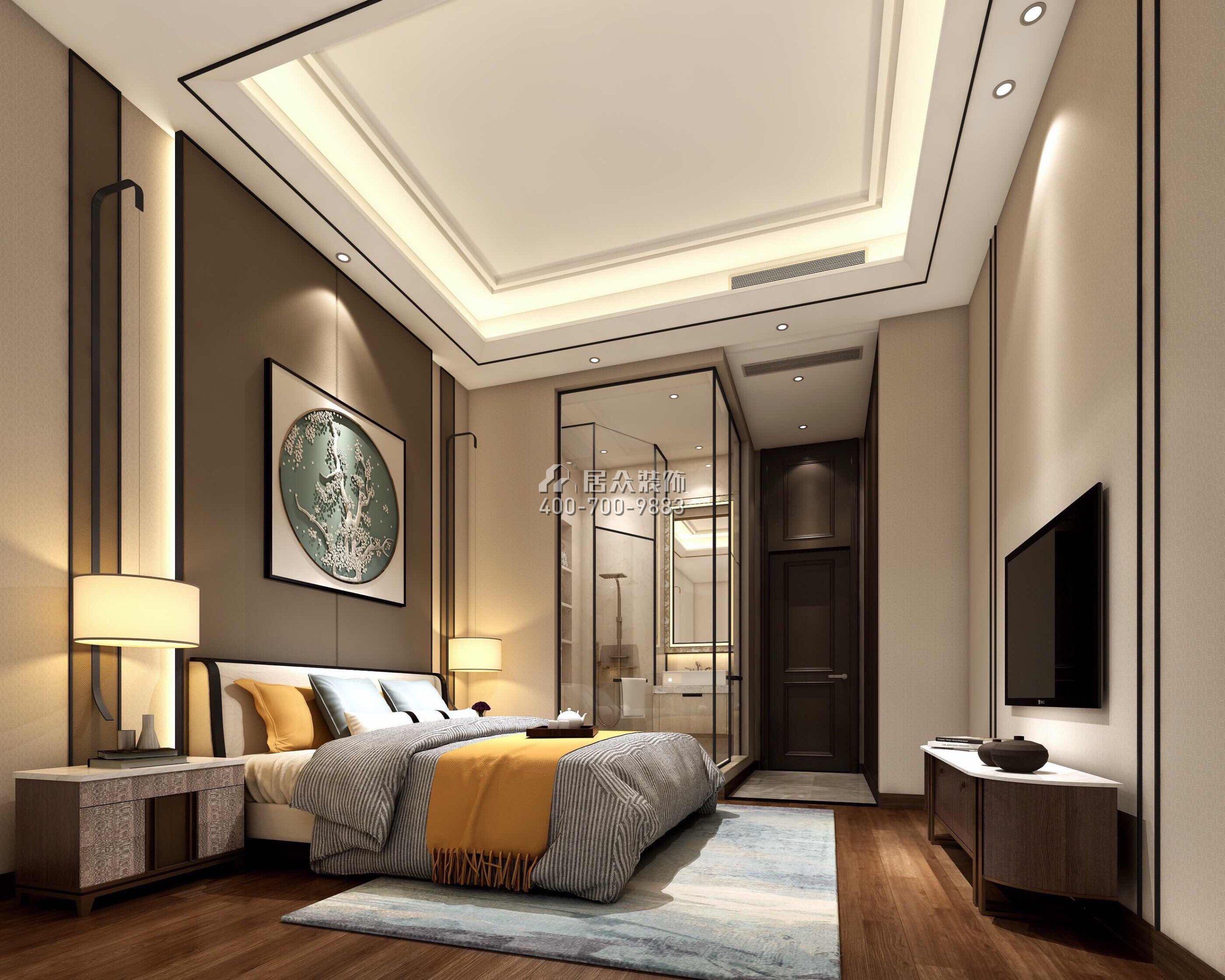 帝庭园300平方米中式风格平层户型卧室装修效果图