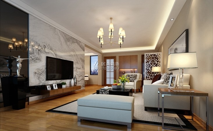 龙吟水榭110平方米现代简约风格平层户型客厅装修效果图